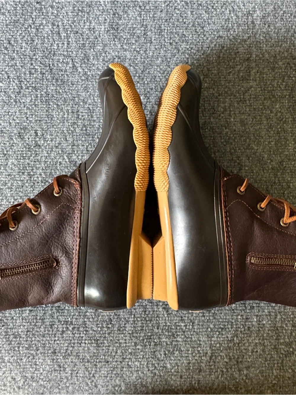 Sperry Saltwater Duck Boots Waterproof Brown Leather Side Zip Rain Boots 9